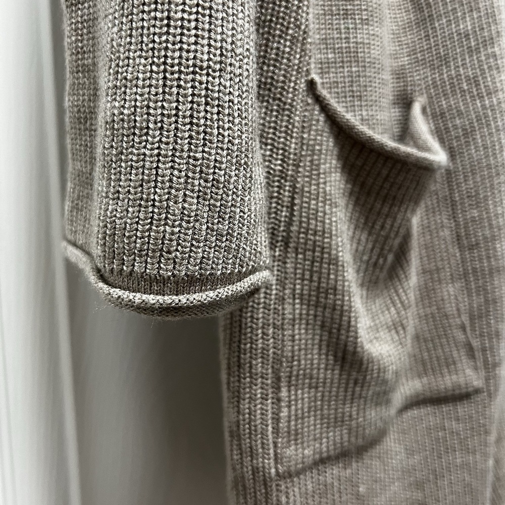 Open Front Ribbed Knit Long Cardigan Sweater Taupe XL - Picture 5 of 10